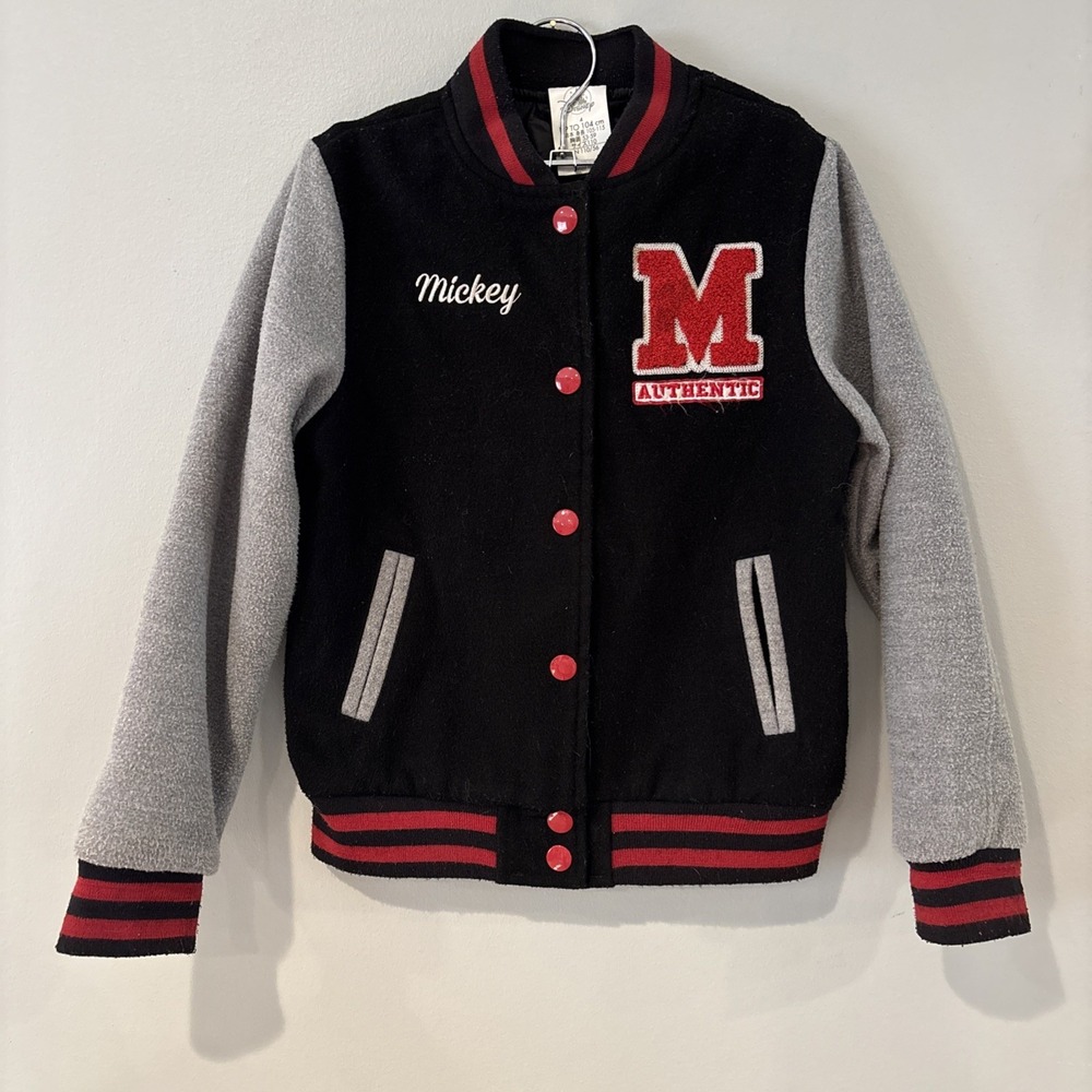 Disney Store Mickey Mouse Varsity Letterman Jacket Black Red outerwear Kids ‎ 4